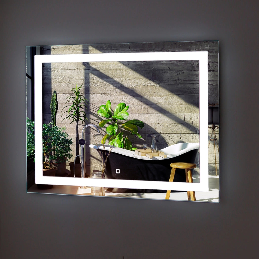 Specchio 5 mm rettangolare squadrato cornice led interruttore touch mdf *** misure 90x70 cm, tonalità dimmerabile 27...