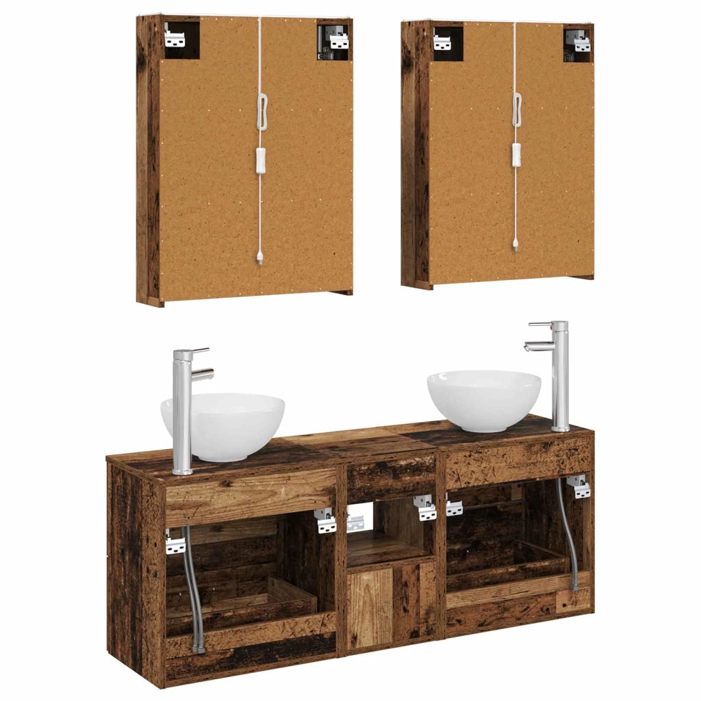 Set di Armadi da Bagno 5 pcs Legno antico 53 x 15,5 x 70 cm 3406693
