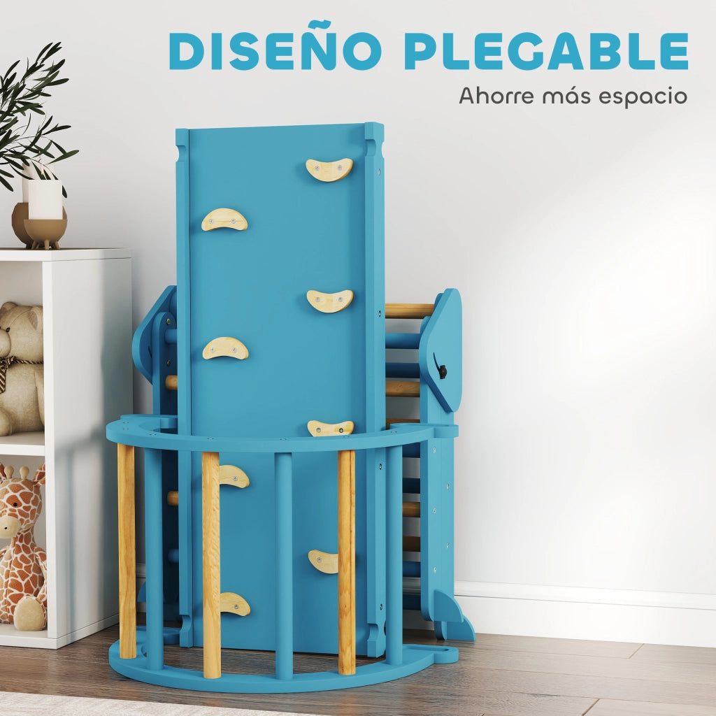 Letto a castello Montessori triangolare pieghevole con arco e rampa per bambini ¨C zephmum ¨C blu 188x70 cm