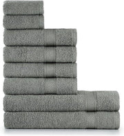 Set di asciugamani 8 pezzi - Argento grigio, 100% Cotone, Asciugamani da bagno e da mano assorbenti di lusso