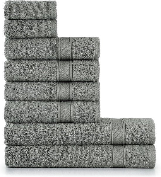 Set di asciugamani 8 pezzi - Argento grigio, 100% Cotone, Asciugamani da bagno e da mano assorbenti di lusso