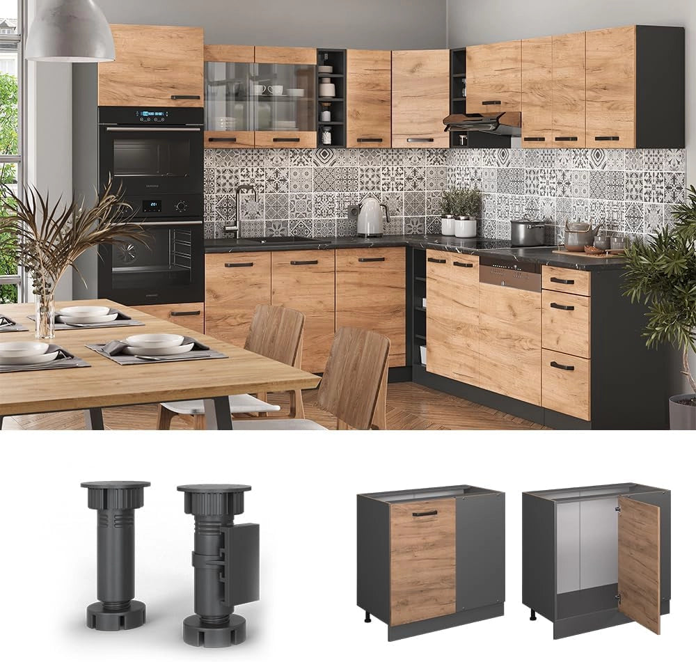 Mobile ad angolo cucina R-Line, Quercia dorata, 86 cm senza piano di lavoro, per la libera combinazione all'interno di sistemi cucina modulari