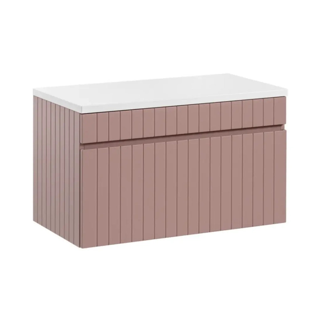 Set da bagno ICON: mobile sottolavabo 80cm rosa cipria + piano per lavabo bianco
