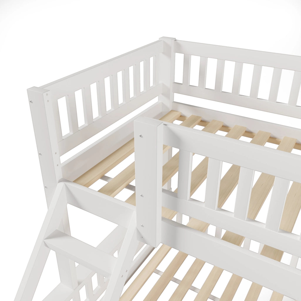 Letto a Castello 90x200 cm e 140x200 cm; Scala; Sponde di Sicurezza - in Legno - Bianco