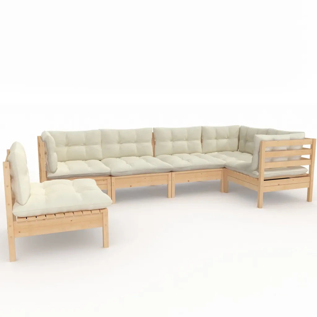 Set Divani da Giardino 6 pz con Cuscini Crema in Massello di Pino cod mxl 41352
