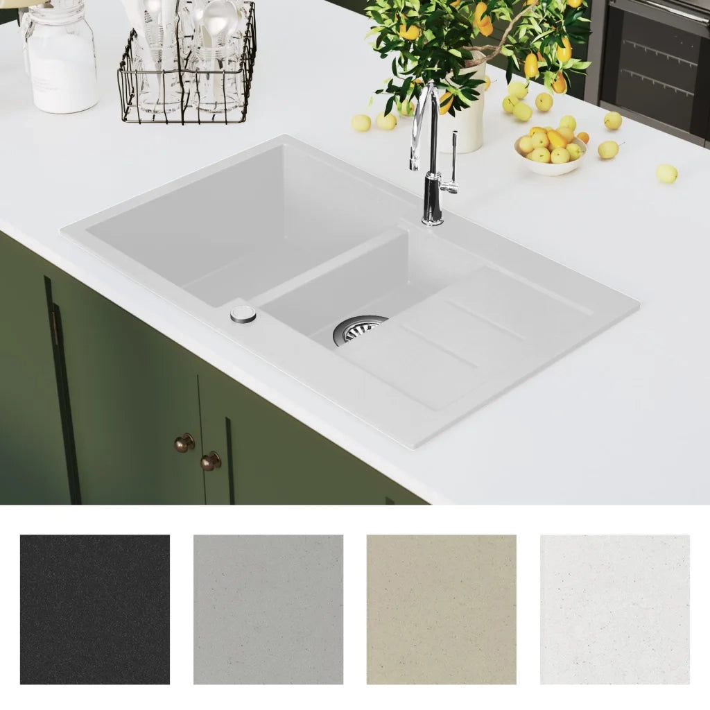 Lavello da Cucina in Granito Vasca Doppia Bianco CFW4901907