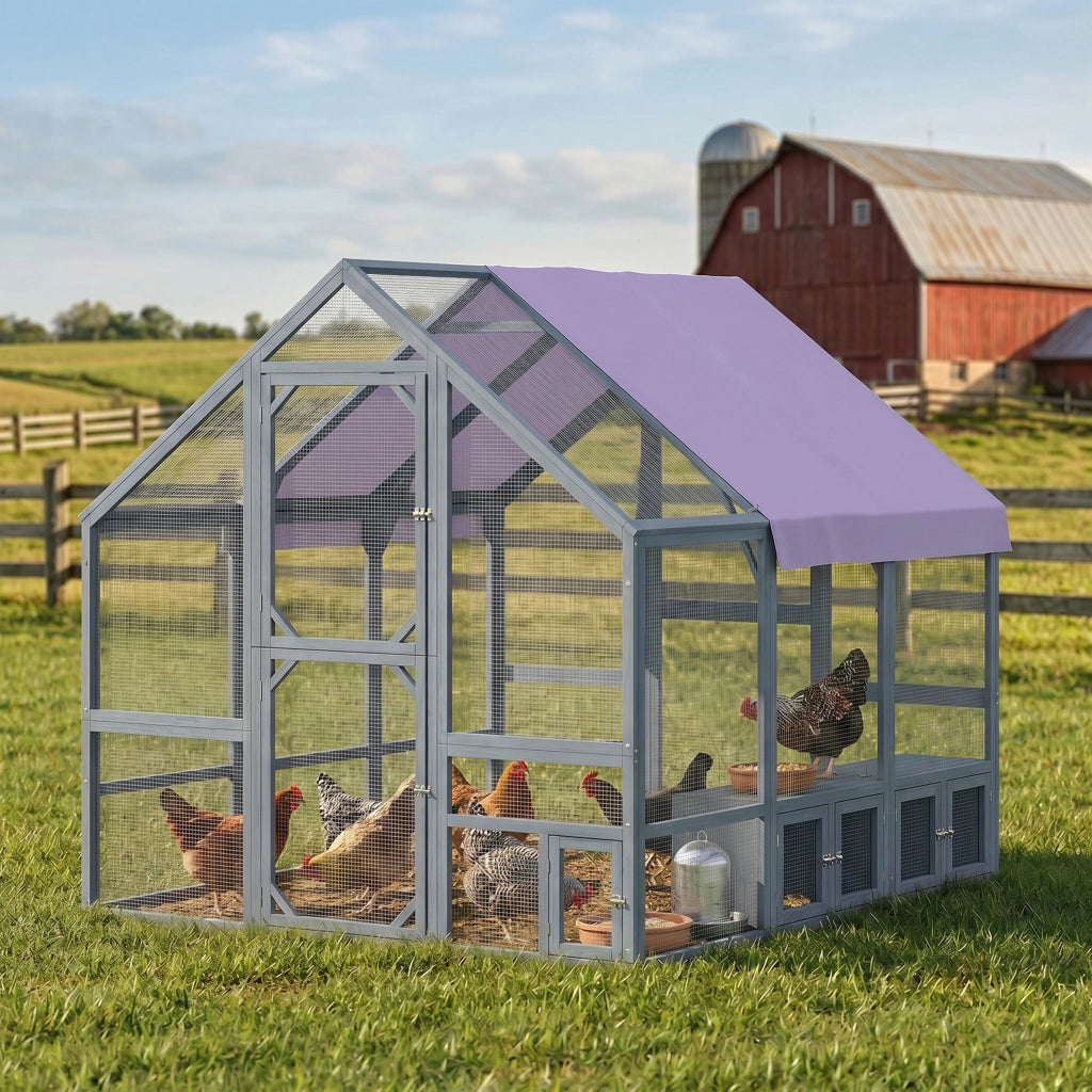 Pollaio per 8-10 galline con tela impermeabile 2 nidi 2 posatoi ¨C Xylo ¨C Legno 211x186.5x185.5 cm Grigio Scuro