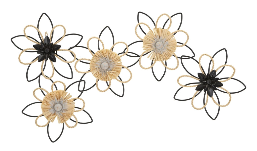 Pannello Raffia Flow 60x4x35 cm in Ferro e Rafia Marrone e Nero