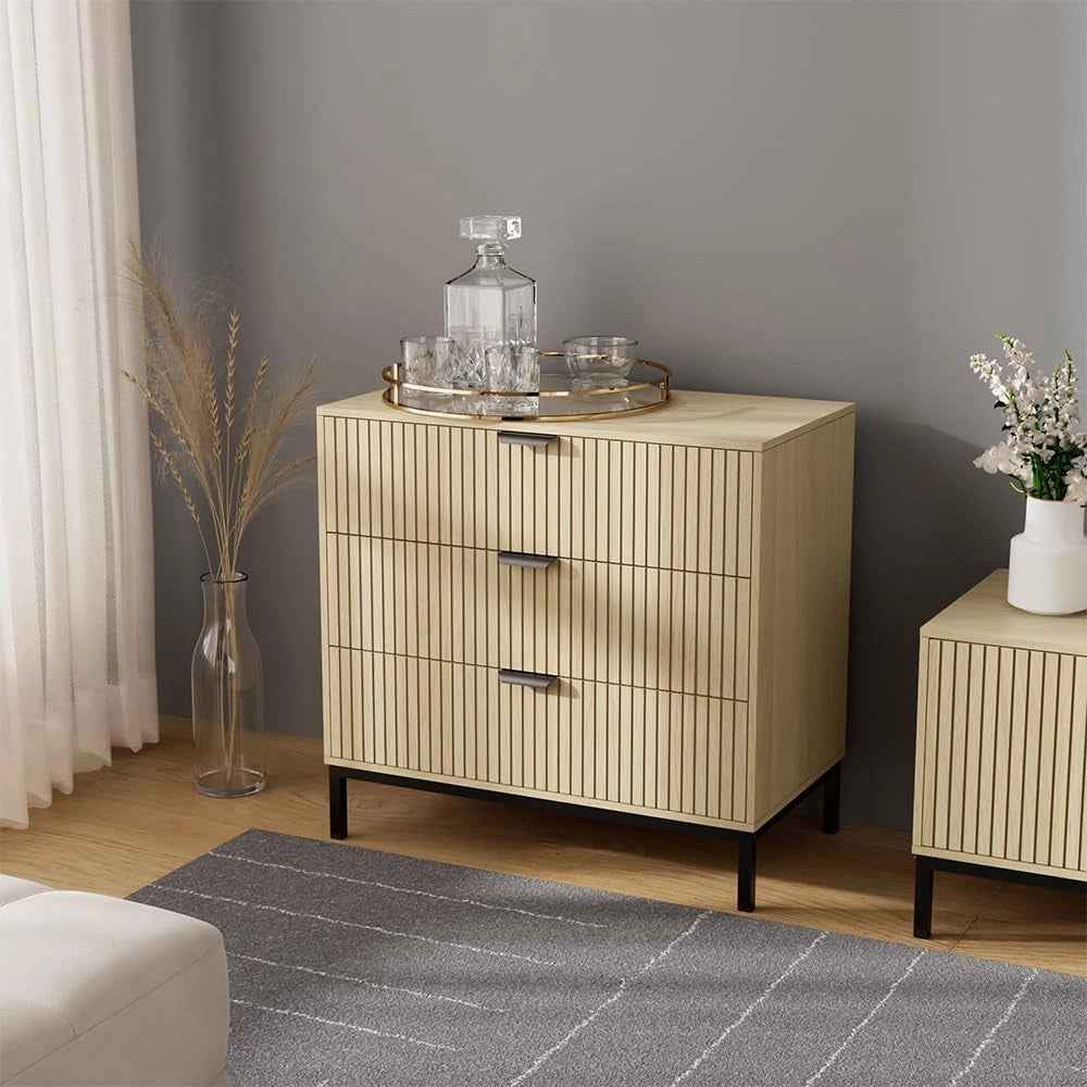 Cassettiera Lennox, Rovere, 72 x 69 cm con 3 cassetti, adatto per riporre riviste e telecomandi