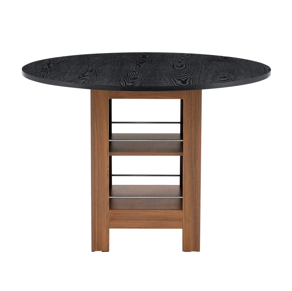Tavolo da pranzo rotondo ULEVR ?100 cm con vani aperti, MDF noce e nero, altezza 76 cm