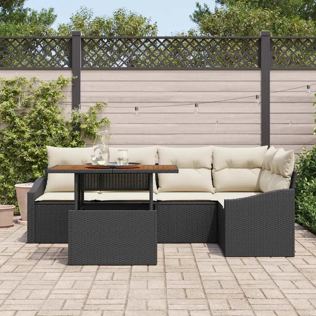 Set da Pranzo per Giardino con cuscino 6 pcs Nero e Crema 3349837