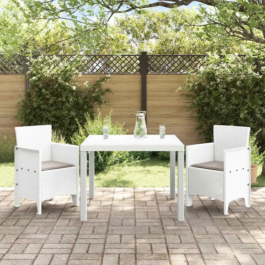 Set da Pranzo per Giardino 3 pcs Bianco Polipropilene
