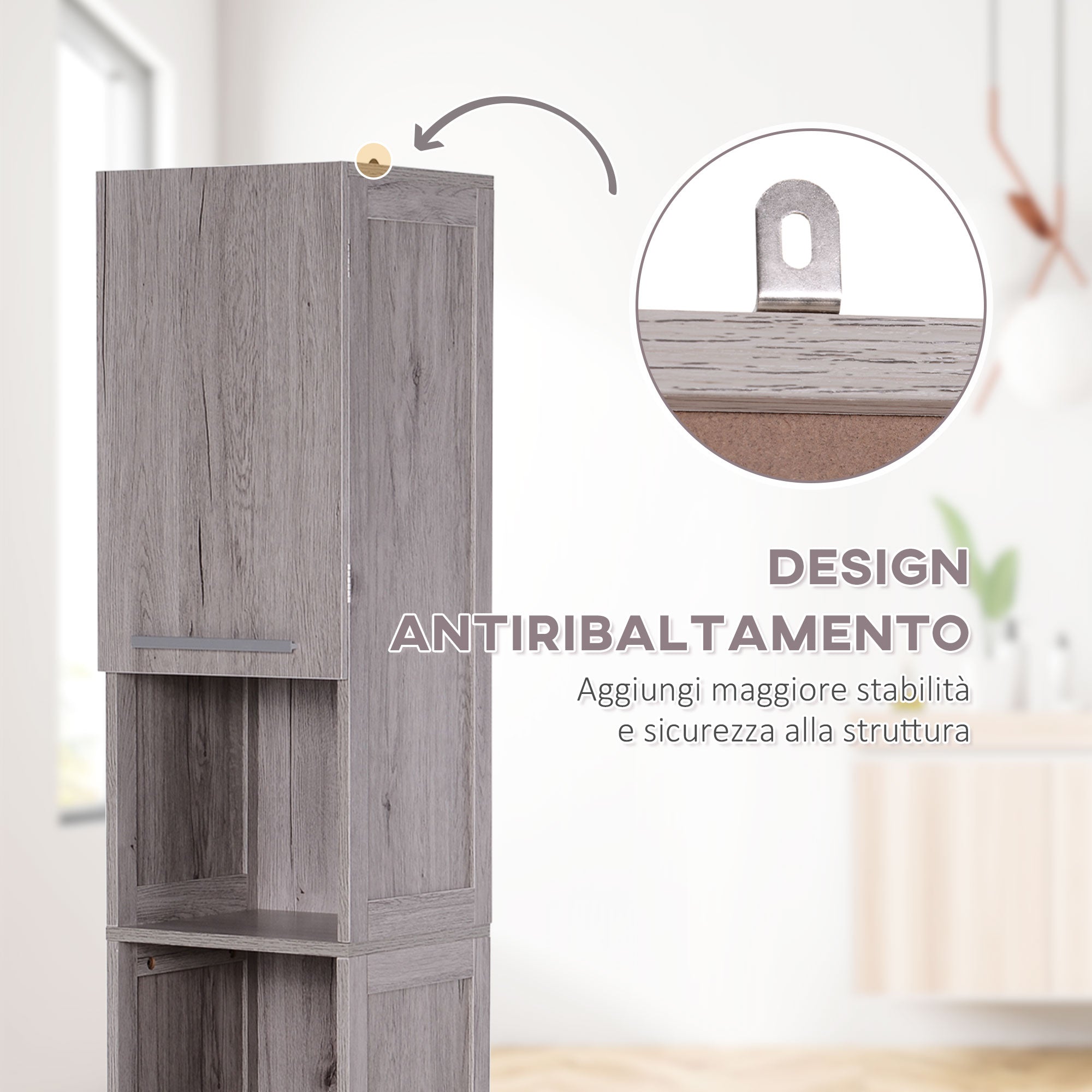 Mobile a Colonna per Bagno 30x32x172,5 cm in MDF color Legno
