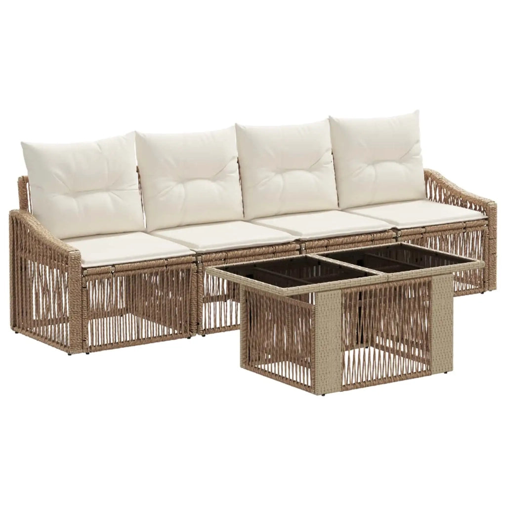 Set Divano da Giardino 5 pz Beige e Bianco Crema polyrattan 3437202