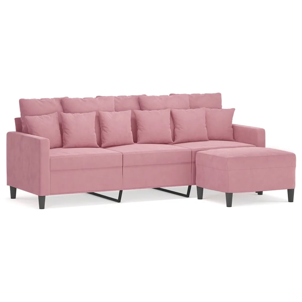 Divano a 3 Posti con Poggiapiedi rosa 180 cm in Velluto 3201110