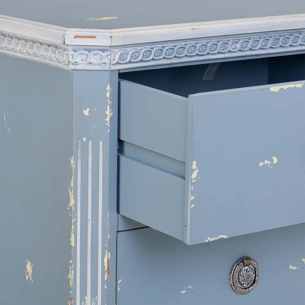 Cassettiera in legno blu con 5 cassetti 50x35x110h cm