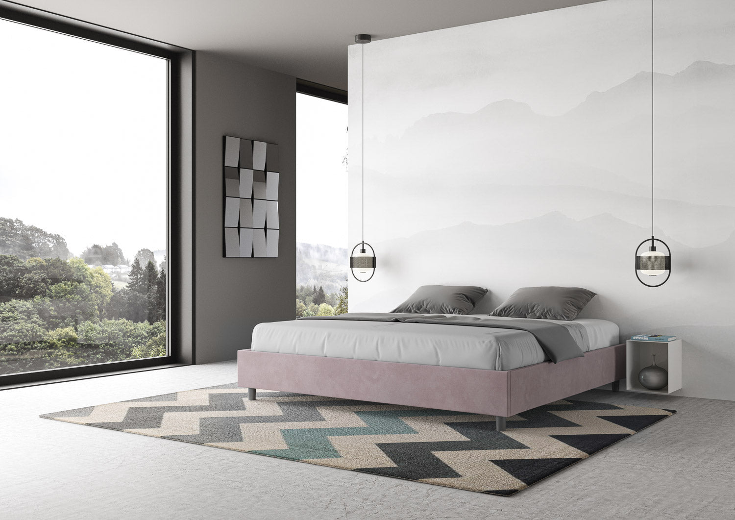 Letto Matrimoniale Extra Large Sommier 190x210 cm con Rete e Contenitore Azelia Glicine