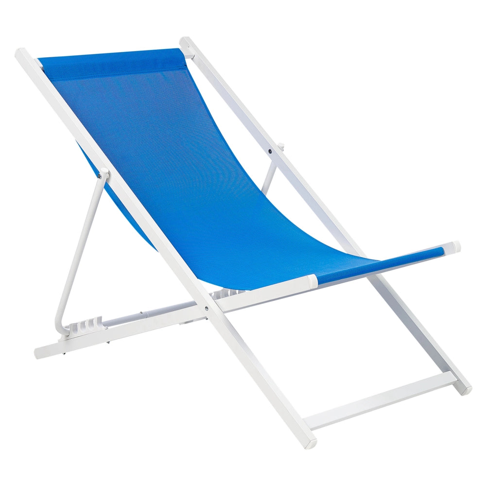 Sedia a sdraio pieghevole e reclinabile per esterno blu e bianco piscina terrazzo giardino