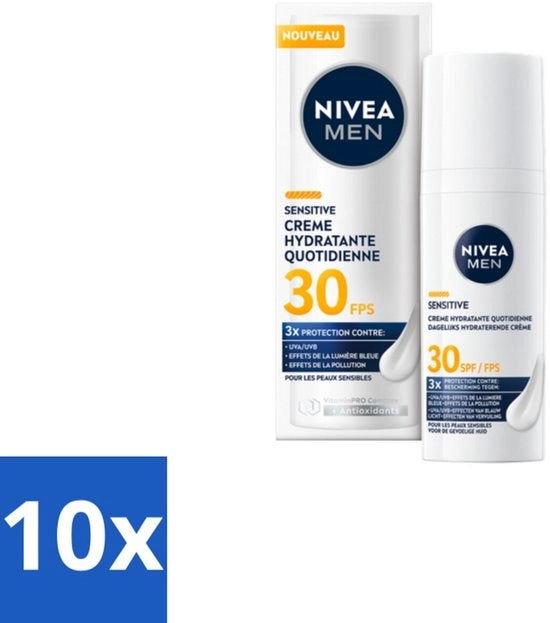 Creme per il viso uomo - Sensibile, Pelle sensibile, SPF 30 - 50 ml - Confezione in bulk - 10 pezzi