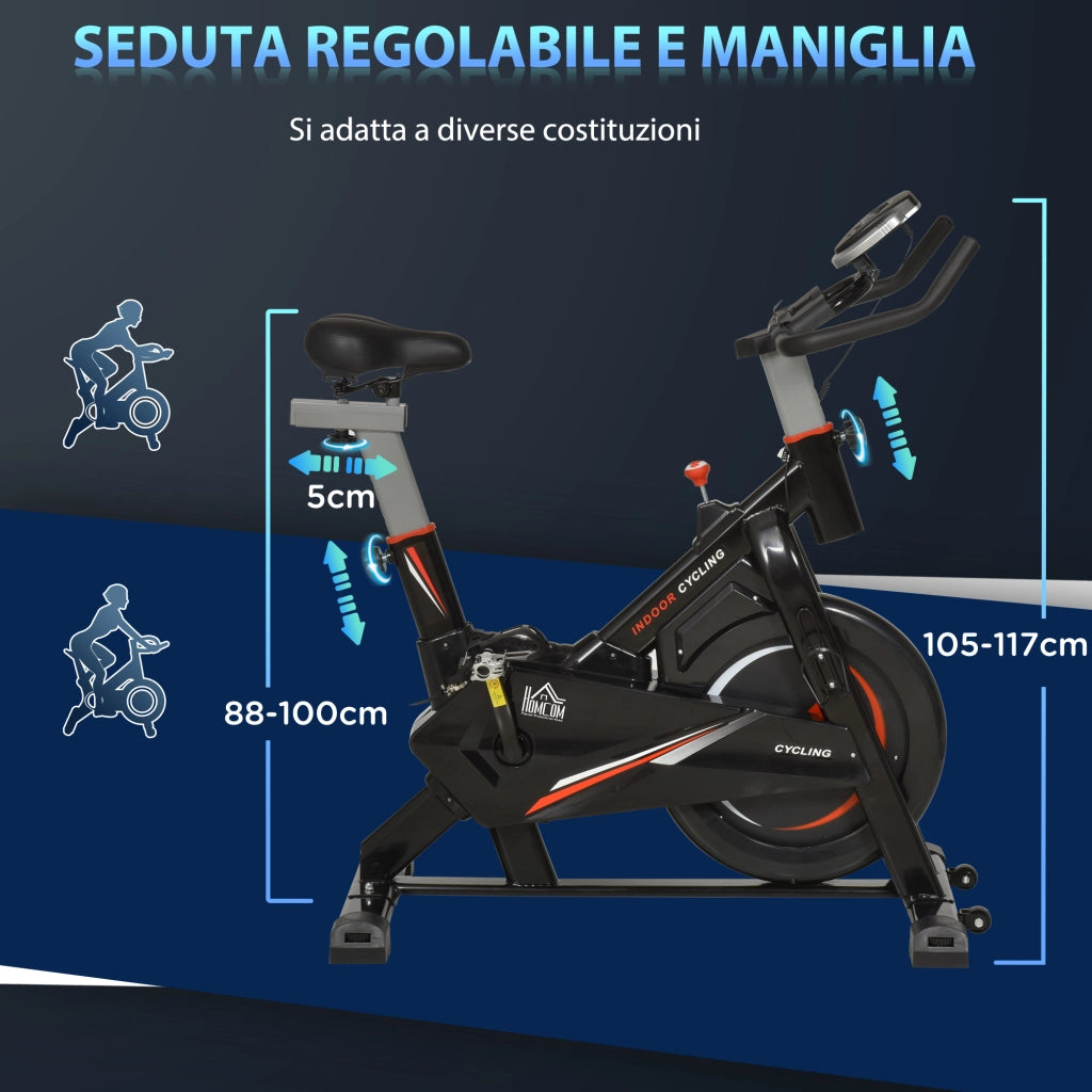 Cyclette da Casa Professionale ¨C zephmum ¨C Acciaio Nero, Volano 10kg, Capacit¨¤ 120kg