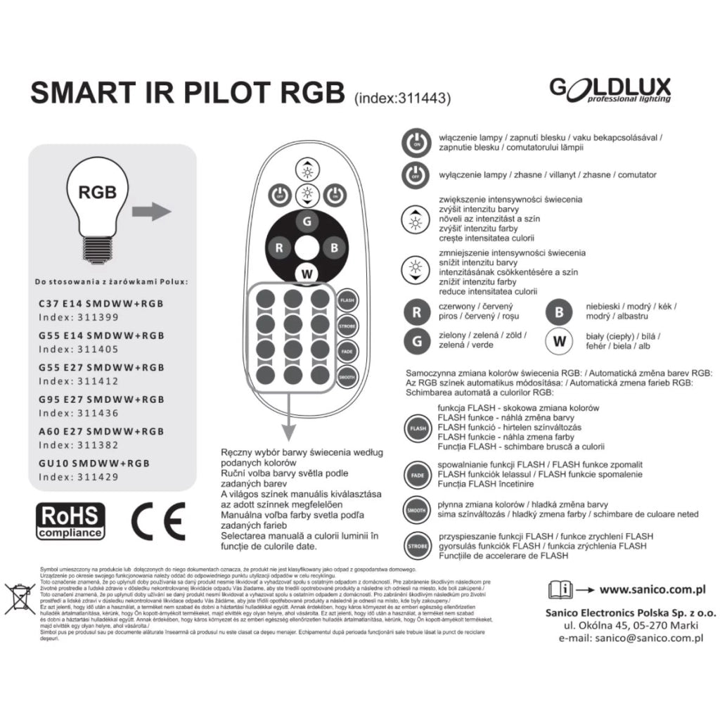 Telecomando per lampadine LED a batterie bianco Polux 311443