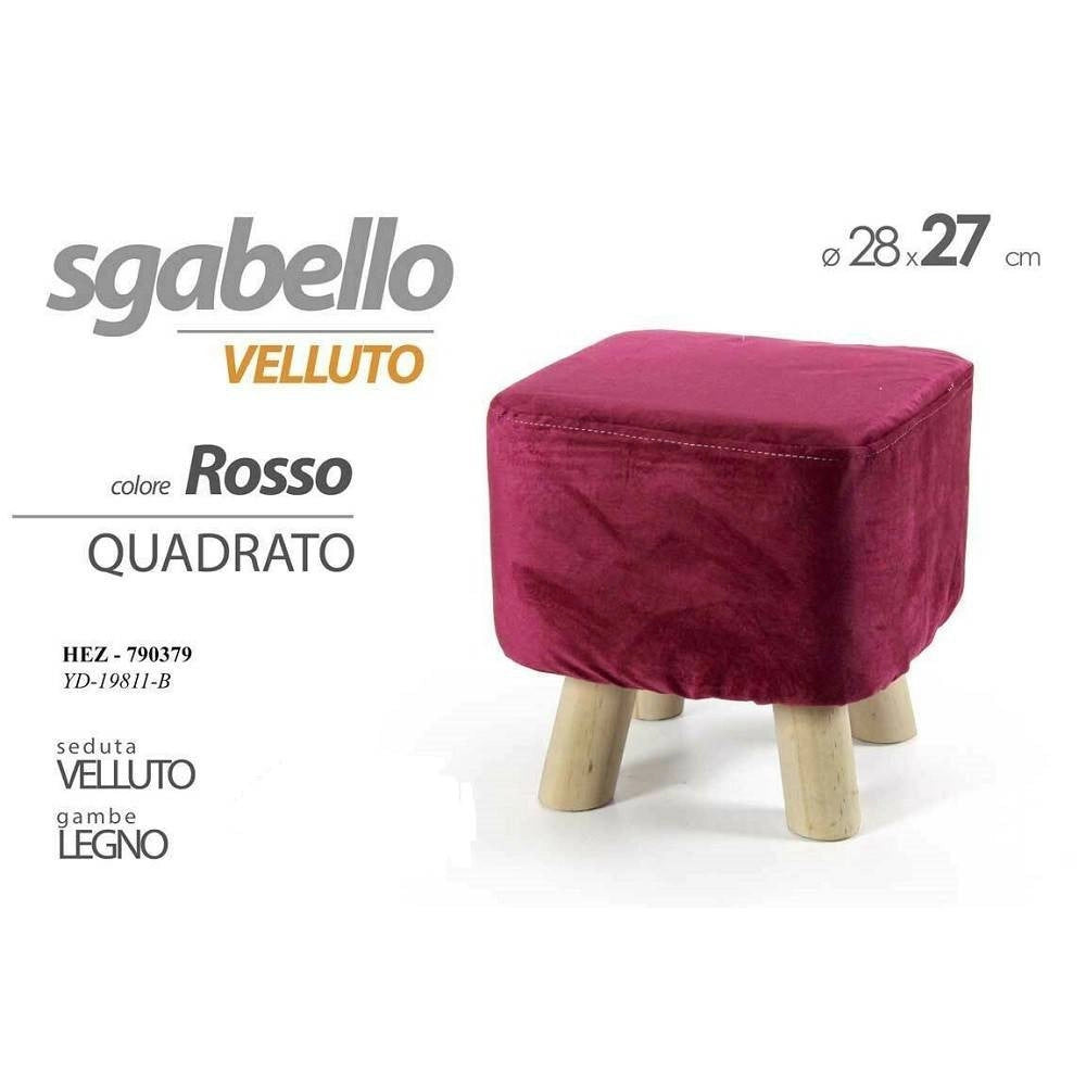 Trade Shop - Pouf Sgabello Velluto Colore Blu Rosso Verde Quadrato Tondo Gambe Legno 28x27cm - Rosso  -quadrato    -