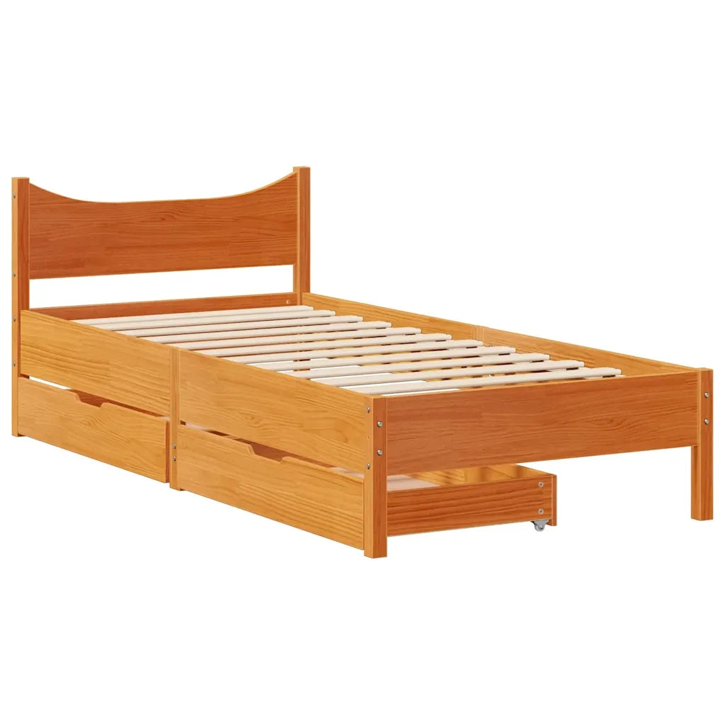 Giroletto Cassetti Marrone Cera 75x190cm in Legno Massello Pino 3301931