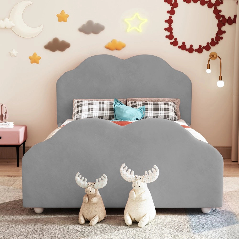 Letto per bambini imbottito ¨C Minimal ¨C Velluto grigio 90x200 cm