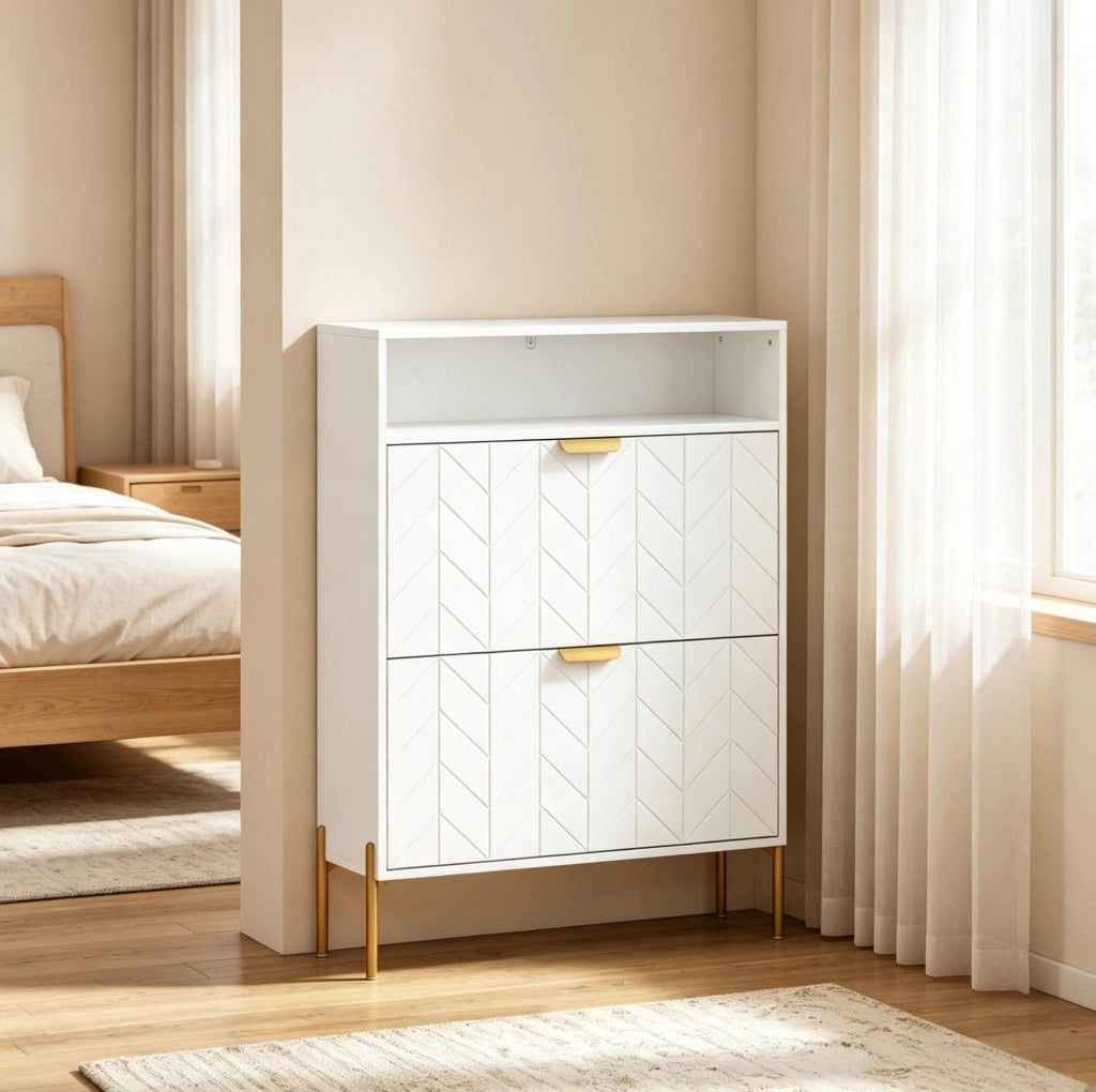 SCARPIERA stretta 80x23,7x110 cm bianca con 2 ante a ribalta e vano aperto