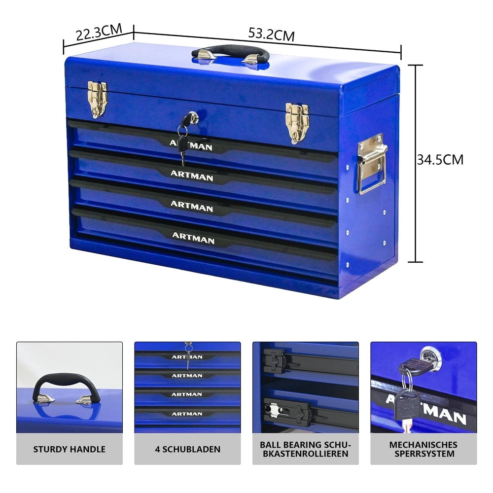 Cassetta Portautensili con 4 Prese e Serratura in Metallo ¨C MINIMAL ¨C Blu/Nero