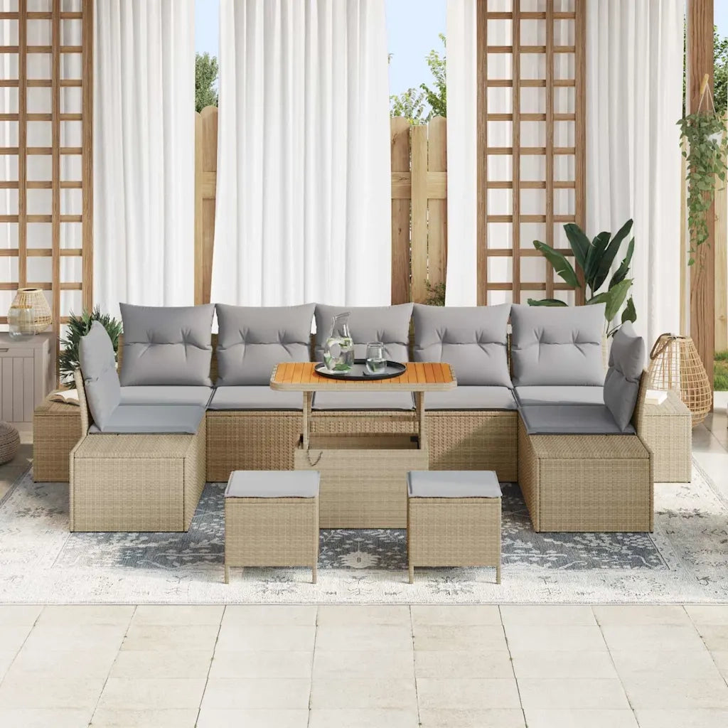 Set Divano da Giardino con cuscino 10 pcs Beige Poly Rattan 3364722