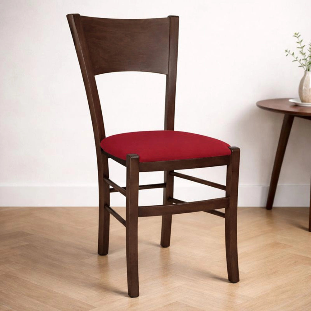 Sedia da  sala da pranzo Lucy in legno noce scuro con seduta imbottita Rosso