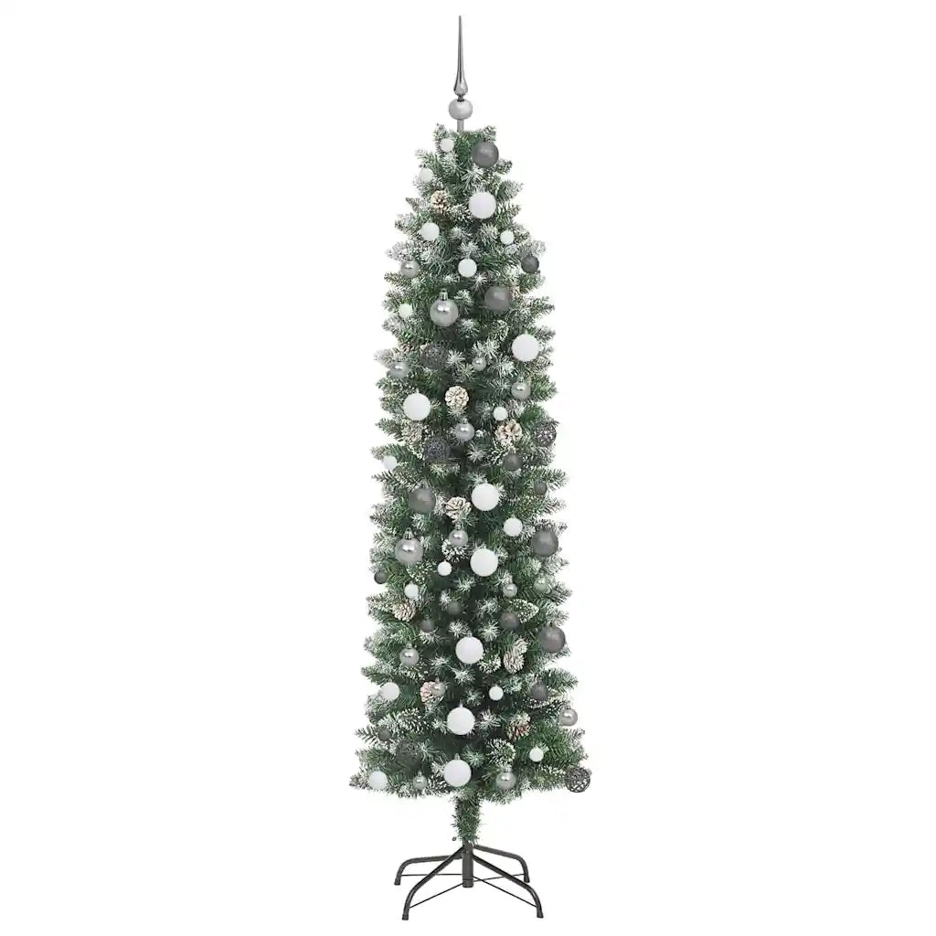 Albero di Natale Artificiale Sottile Verde e Bianco 210 cm 3395304