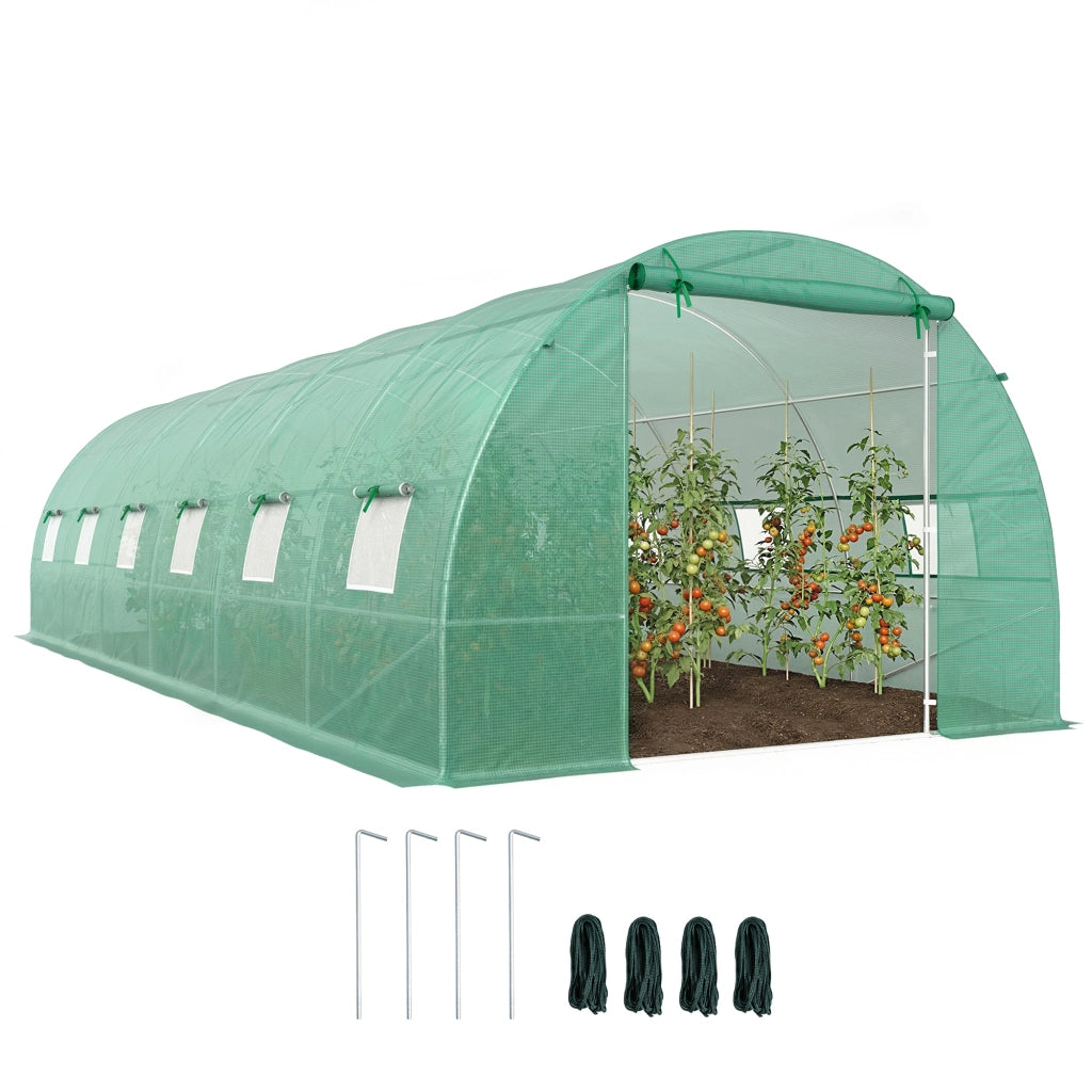 Tunnel Serra Giardino ¨C zephmum ¨C Verde 8x3x2 m Acciaio e PE 140 g/m2 con 12 Finestre e Porta Avvolgibile