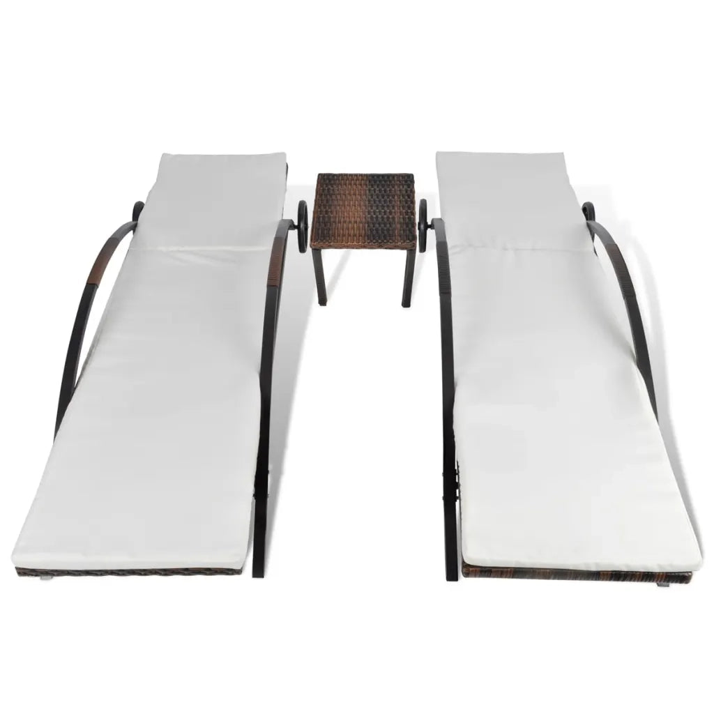 Lettini Prendisole con Tavolino in Polyrattan Marrone cod mxl 9910