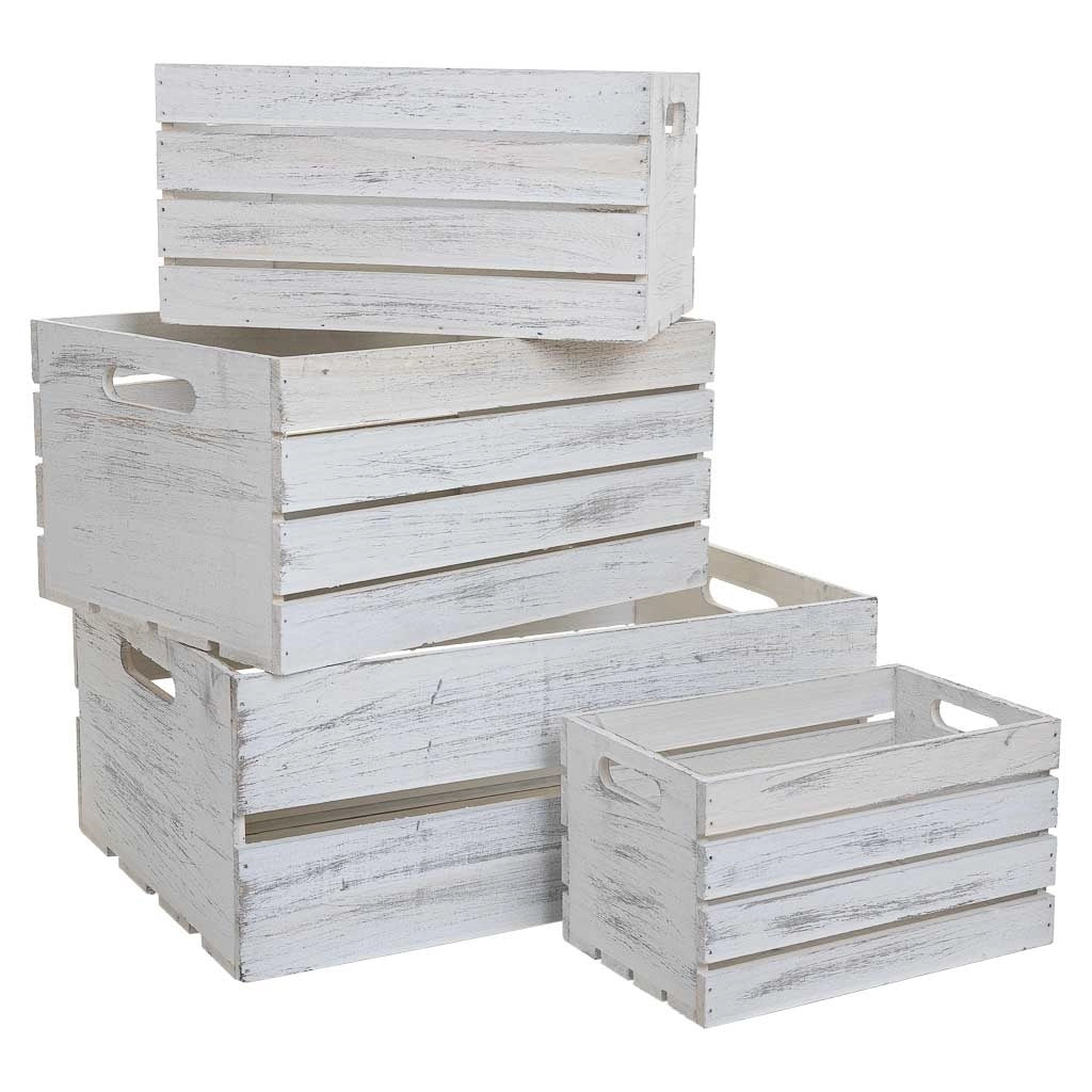 Set di 4 cestini in legno bianco