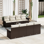 Set Divano da Giardino a 9 Pezzi con Cuscini Marrone Polyrattan
