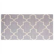 Tappeto Grigio Lana 80 x 150 cm Traliccio Motivo Quadrifoglio Trapuntato a Mano Orientale Trifoglio Marocchino