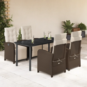 Set da Pranzo da Giardino 5pz con Cuscini in Polyrattan Marronecod mxl 116132