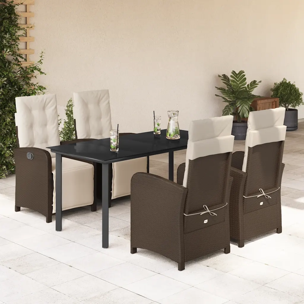 Set da Pranzo da Giardino 5pz con Cuscini in Polyrattan Marronecod mxl 116132