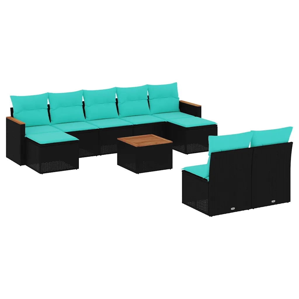 Set Divani da Giardino 10 pz con Cuscini Nero in Polyrattan 3226379