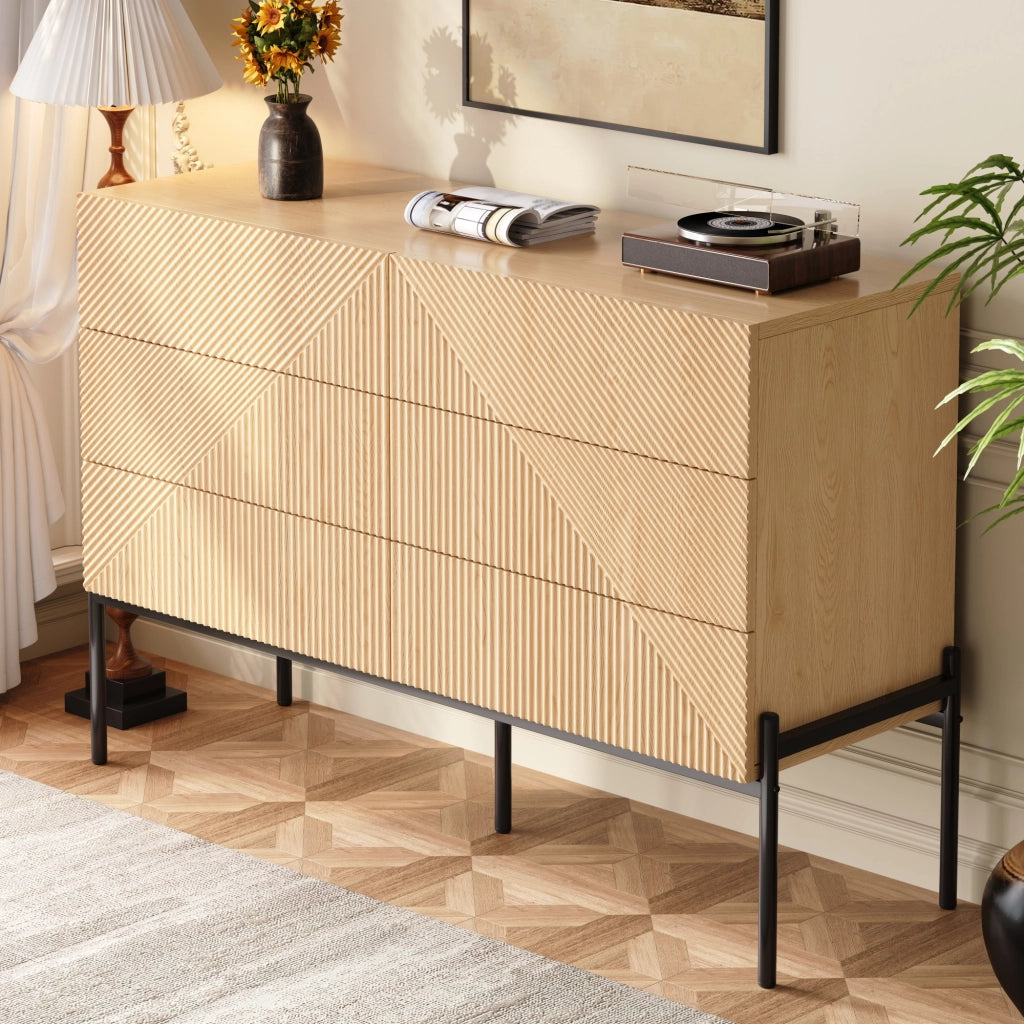 MADIA 115,5x38x75 cm MDF Naturale 6 Cassetti con Gambe in Ferro