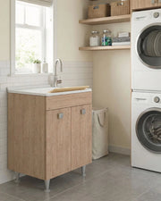 Mobile lavatoio Irene - Con 2 anta e lavatoio - Contenitore salvaspazio per bagno e lavanderia - Virginia - 60 x 89 x 51 cm_