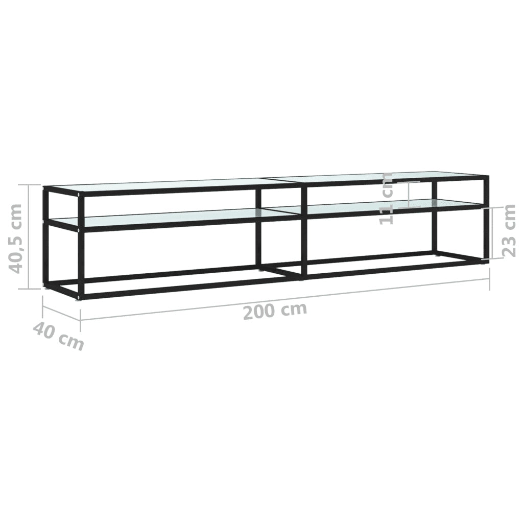 Mobile Porta TV Marmo Bianco 200x40x40,5 cm in Vetro Temperato 331728