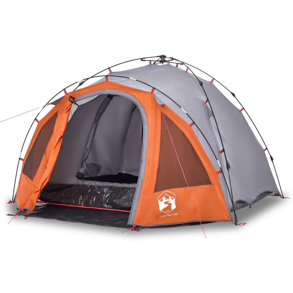 Tenda a Cupola 3 Persone-Tenda da campeggio Grigio e Arancione a Rilascio Rapido 720455