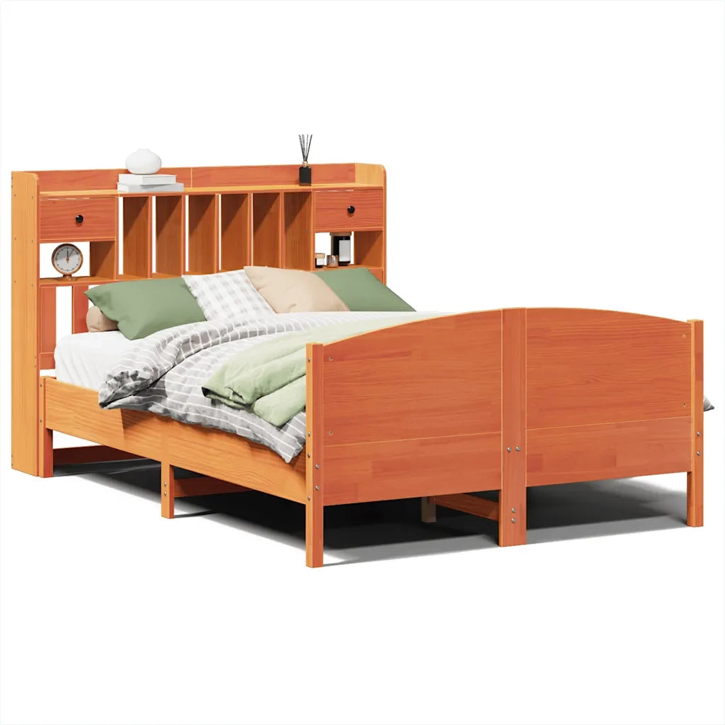 Letto Libreria senza Materasso Marrone Cera 140x200 cm in Pino 3323145
