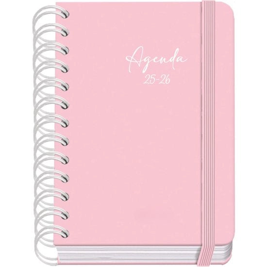 Agenda scolastico 2025-2026 - A6 (12x17 cm), Bilingue spagnolo e inglese, Copertina rigida con chiusura elastica, 4 strisce adesive
