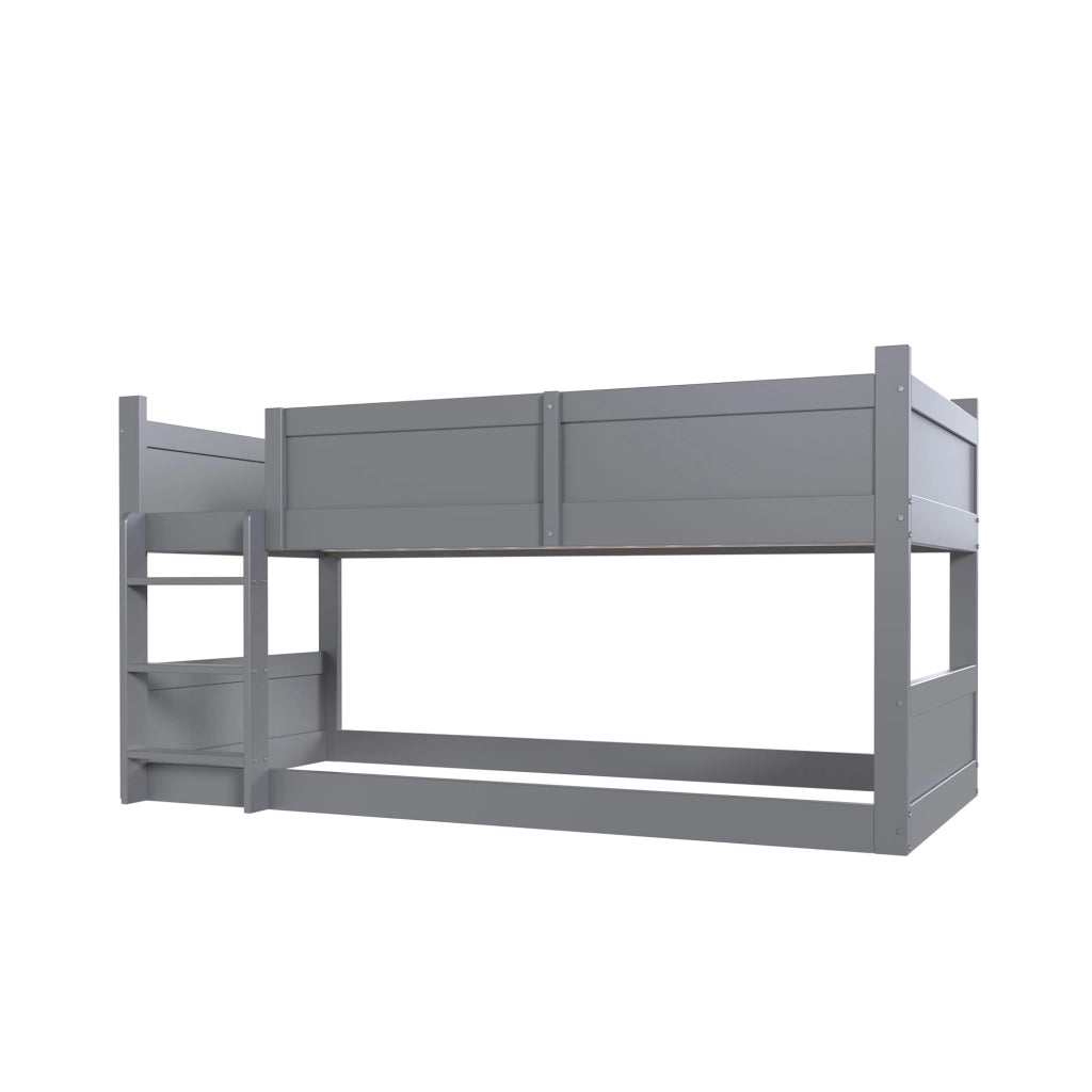 Letto a castello grigio in legno massello 90x200 cm con tre piani e parapetto alto
