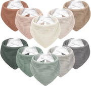Set di fasce per bambini con clip, mussola per ragazzi e ragazze, fasce per bambini regolabili con sciarpa al collo, 10 pezzi (grigio-verde)