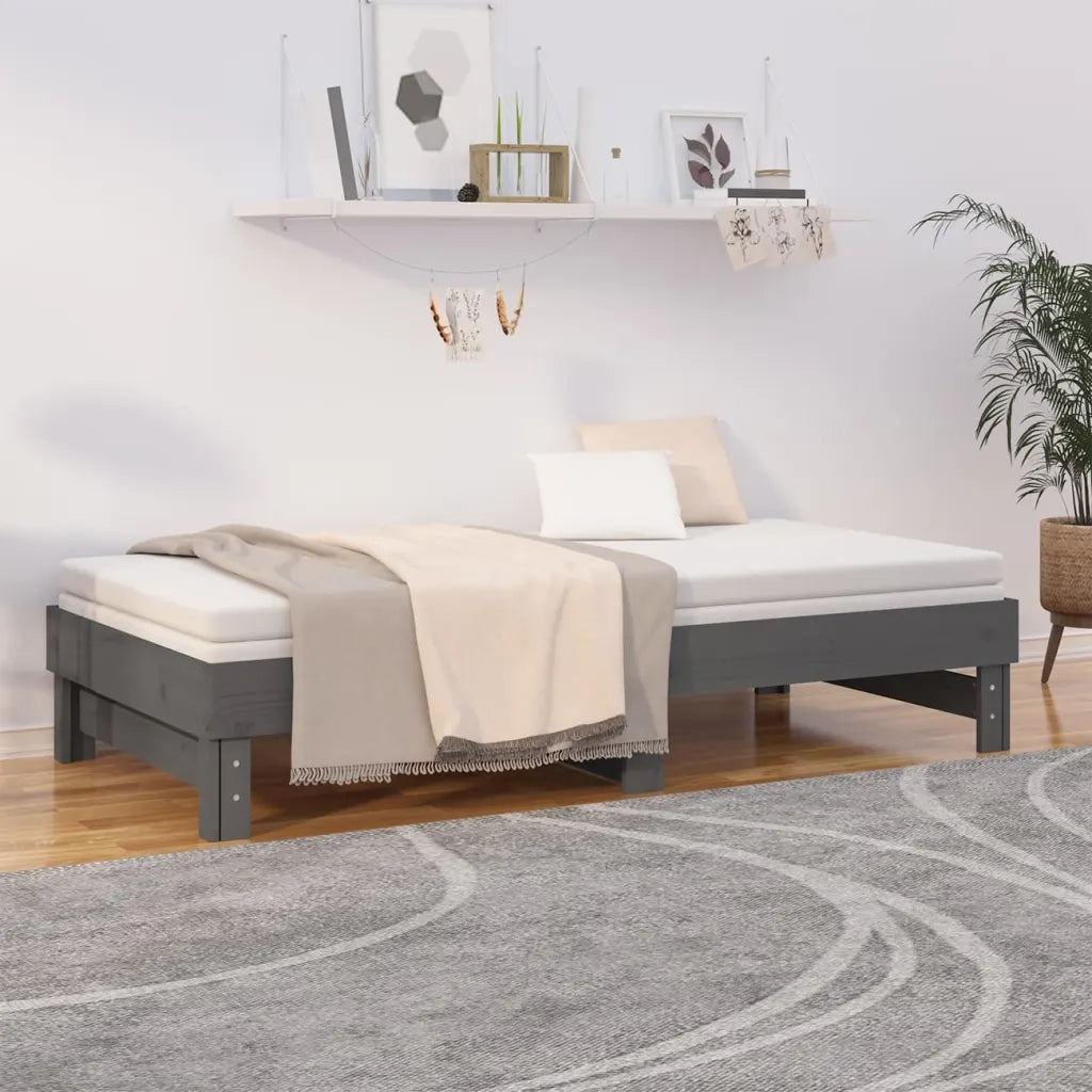 Dormeuse Estraibile Grigia 2x(90x190) cm Legno Massello di Pino 823391